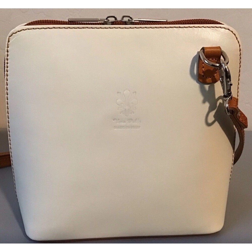 Vera Pelle Italian WHITE Leather Crossbody Purse Handbag Florentine Lily NWOT